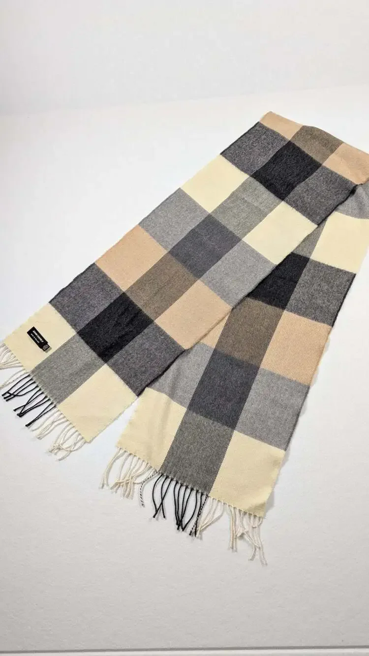 John Hanly 100% Extra Fine Merino Wool Block Check Scarf